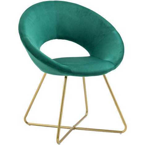 Poltrona Tonda Camera da Letto in Velluto Design Moderno, Sedia Imbottita Circolare con Gambe in Metallo Placcato Oro - Poltroncina per Salotto con Seduta Morbida Modello Grace Petrolio
