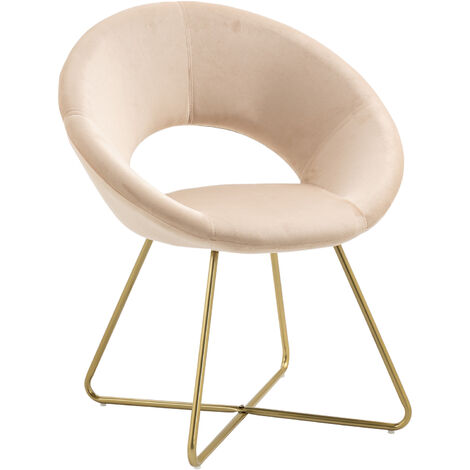 Poltrona Tonda Camera da Letto in Velluto Design Moderno, Sedia Imbottita Circolare con Gambe in Metallo Placcato Oro - Poltroncina per Salotto con Seduta Morbida Modello Grace Beige