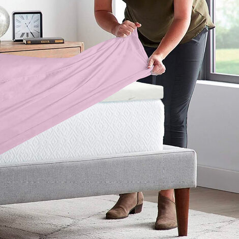 Lenzuolo Sotto 100% Cotone Per Materassi Alti Fino 30 Cm Avvolgente Lenzuola Con Angoli Elastici Singolo Matrimoniale Copri Topper Salvamaterasso Rosa - Singolo