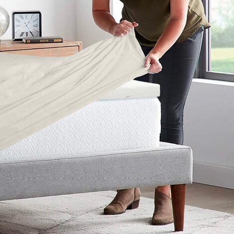 Lenzuolo Sotto 100% Cotone Per Materassi Alti Fino 30 Cm Avvolgente Lenzuola Con Angoli Elastici Singolo Matrimoniale Copri Topper Salvamaterasso Beige - Matrimoniale