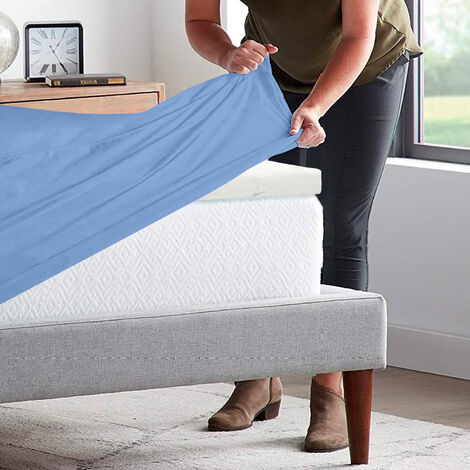 Lenzuolo Sotto 100% Cotone Per Materassi Alti Fino 30 Cm Avvolgente Lenzuola Con Angoli Elastici Singolo Matrimoniale Copri Topper Salvamaterasso Azzurro - Matrimoniale
