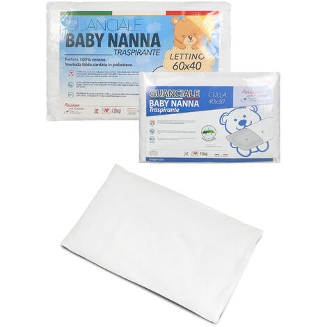 Cuscino Culla Neonato Made in Italy e OEKO-TEX® Antiacaro Con Federa 100% Cotone Bianco - Culla40x30cm