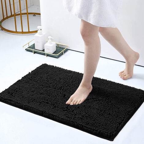 Tappeto Da Bagno Microfibra Super Soffice Lavabile In Lavatrice Antiscivolo Assorbente Lavaggio Rapido Super Morbido Bagno Doccia Camera Letto Nero - 50x80 cm