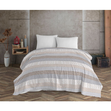 Copriletto Estivo Matrimoniale In Cotone Piquet 250 G/m² - Design Moderno WavyLeaf - 250x240 Cm - Foto 5