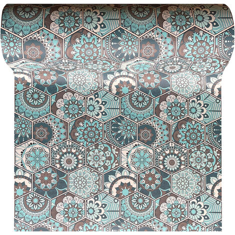 Tappeto Passatoia Cucina Antiscivolo Larghezza Maxi 100 Cm Antimacchia Multiuso Corridoio Soggiorno Lavabile Ingresso Camera Esagoni Ottanio - 100x150cm
