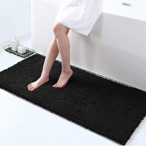 Tappeto Da Bagno Microfibra Super Soffice Lavabile In Lavatrice Antiscivolo Assorbente Lavaggio Rapido Super Morbido Bagno Doccia Camera Letto Nero - 60x120 cm