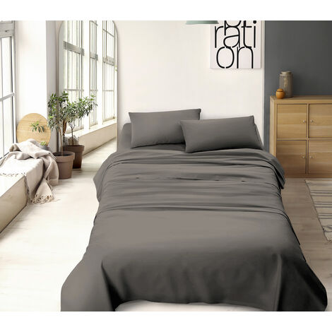 Completo letto misura alla francese a tinta unita prodotto italiano set lenzuola 100% cotone Tortora - Francese