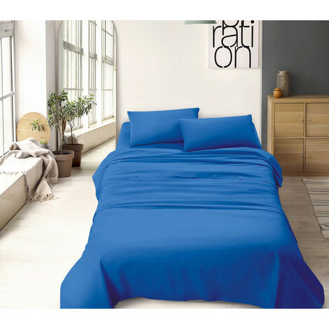 Completo letto misura alla francese a tinta unita prodotto italiano set lenzuola 100% cotone Avio - Francese