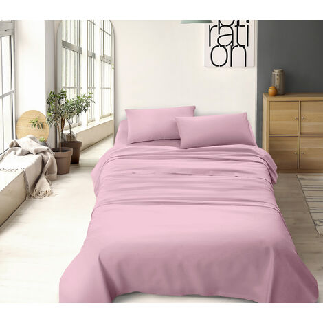 Completo letto misura alla francese a tinta unita prodotto italiano set lenzuola 100% cotone Rosa - Francese
