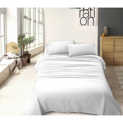 Completo letto misura alla francese a tinta unita prodotto italiano set lenzuola 100% cotone Bianco - Francese