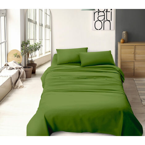 Completo letto misura alla francese a tinta unita prodotto italiano set lenzuola 100% cotone Prateria - Francese