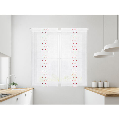 Coppia Tendine Tende A Vetro Ricamate Semitrasparenti Finestre Porta Finestra Cucina Bagno 60 x 150 Cm o 60 x 240 Cm Mod Arianna Rosso - 60x240 cm