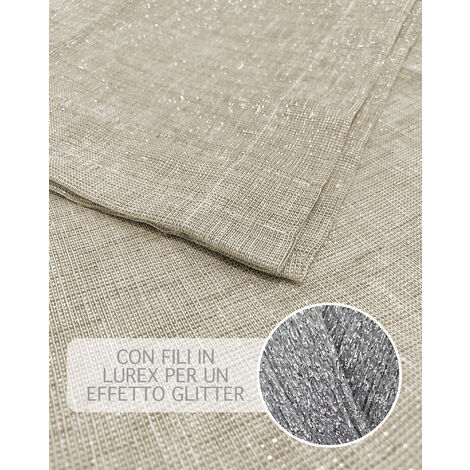 Coppia Di Tendine A Vetro Effetto Lino - Misura 60x240cm, Bianco Grigio, Per Cucina, Bagno, Soggiorno - Foto 3