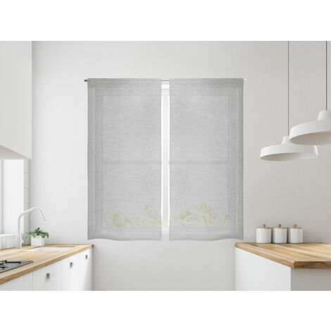 Coppia Tendine Tende A Vetro Glitter Brillantinate Semitrasparenti Finestre Porta Finestra Cucina Bagno 60 x 150 Cm o 60 x 240 Cm Mod Dominique Grigio - 60x240cm