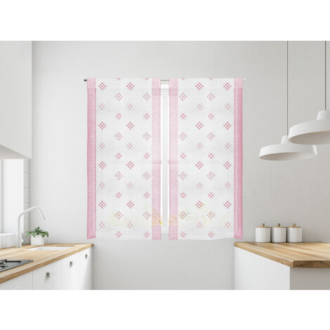 Coppia Tendine Tende A Vetro Ricamate Semitrasparenti Finestre Porta Finestra Cucina Bagno 60 x 150 Cm o 60 x 240 Cm Mod Cleme Rosso - 60x240 cm