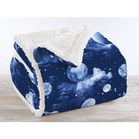 Coperta Plaid in Pile Sherpa Invernale in Finta Pelliccia 320 Gr-Mq Moon - Una piazza 150x200