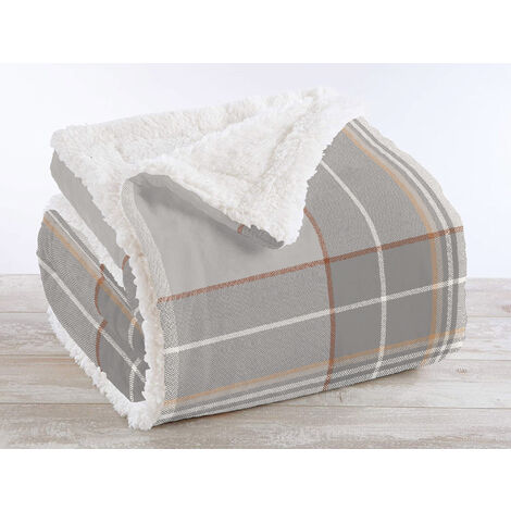 Coperta Plaid in Pile Sherpa Invernale in Finta Pelliccia 320 Gr-Mq Tartan Beige - Plaid 130x160