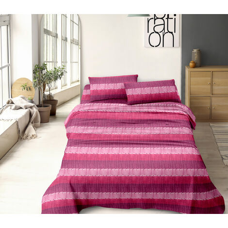 Completo Letto Lenzuola No Stiro Made in Italy In Microfibra, Set Letto traspirante 29 Rosa - Singolo
