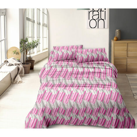 Completo Letto Lenzuola No Stiro Made in Italy In Microfibra, Set Letto traspirante Pennellate Rosa 27 - Matrimoniale (1/5)