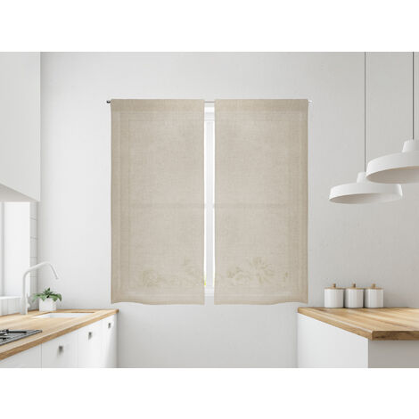 Coppia Tendine Tende A Vetro Glitter Brillantinate Semitrasparenti Finestre Porta Finestra Cucina Bagno 60 x 150 Cm o 60 x 240 Cm Mod Dominique Beige - 60x240cm