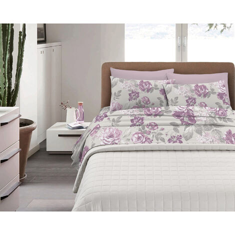 Completo Letto in Cotone Di Flanella Calda e Morbida Anti Pilling - Set Lenzuola Flanellato 3 Misure parure con Federe  Roses Pink - Matrimoniale
