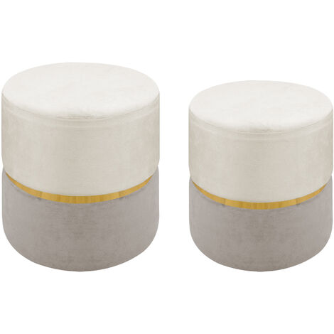 Set 2 Pezzi Coppia Di Pouf Cilindro Poggiapiedi Camera Design Pouff Cameretta Con Fascia Dorata Salotto In Velluto Sgabello  Grigio