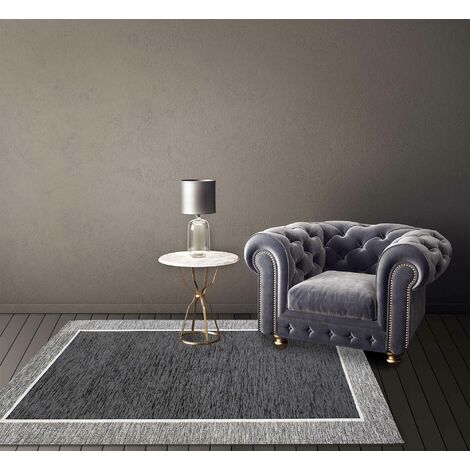 Tappeto Arredo Moderno Morbido in Ciniglia Ingresso Antiscivolo Prodotto Italiano Soggiorno Camera Salotto Disegni Piazzati Cotone Varie Misure Grande Roma Antracite - 65x175Cm (1/5)