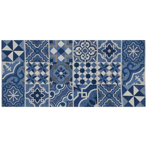 Tappeto Cucina In Ciniglia Arredo Moderno Passatoia Multiuso Ingresso Corridoio Antiscivolo Prodotto Italiano Disegni Piazzati Cotone Varie Misure Lavabile In Lavatrice Lavatrice Cementine BluMare - 5