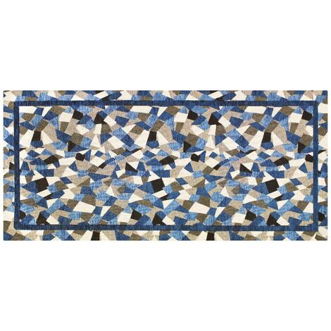 Tappeto Cucina In Ciniglia Arredo Moderno Passatoia Multiuso Ingresso Corridoio Antiscivolo Prodotto Italiano Disegni Piazzati Cotone Varie Misure Lavabile In Lavatrice Lavatrice Mosaico BluMare - 57x