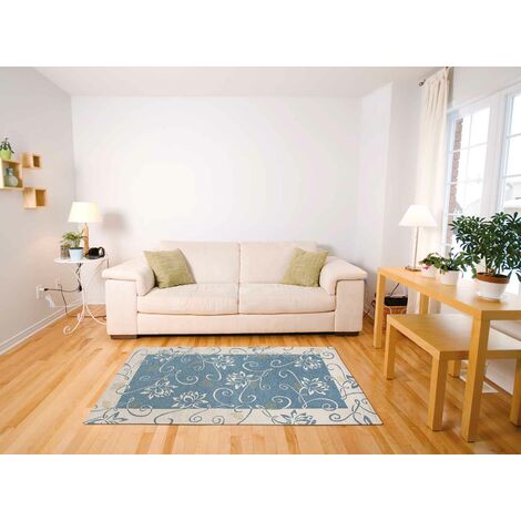 Tappeto Arredo Moderno Morbido in Ciniglia Ingresso Antiscivolo Prodotto Italiano Soggiorno Camera Salotto Disegni Piazzati Cotone Varie Misure Grande Ninfea Azzurro - 65x115Cm (1/5)