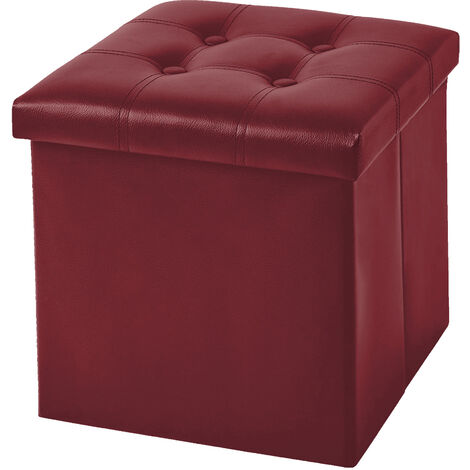 Pouf Contenitore In 2 Misure Medio 38x38 - Grande 50x50 Quadrato Portaoggetti In Ecopelle Poggiapiedi Salotto Sgabello Pouff Camera Design Con Coperchio Bordeaux - 50x50x50