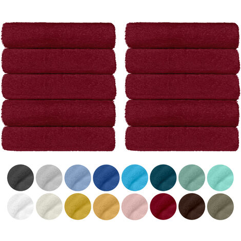 Set 10 Teli Asciugamani In Cotone Professionali 50 x 95 Cm Vari Colori Qualità Hotel 350Gr Salviette Tinta Unita Salvietta Spugna Albergo Bordeaux