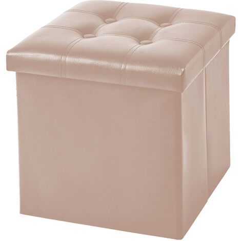 Pouf Contenitore In 2 Misure Medio 38x38 - Grande 50x50 Quadrato Portaoggetti In Ecopelle Poggiapiedi Salotto Sgabello Pouff Camera Design Con Coperchio Tortora - 50x50x50