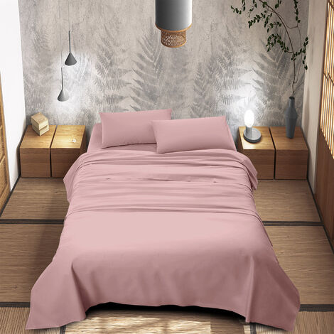 Completo Letto 100% Puro Cotone Set Lenzuola Tinta Unita Lenzuolo Sotto Sopra e Federe Copri Cuscini Biancheria Da Letto  Rosa - Una piazza e mezza