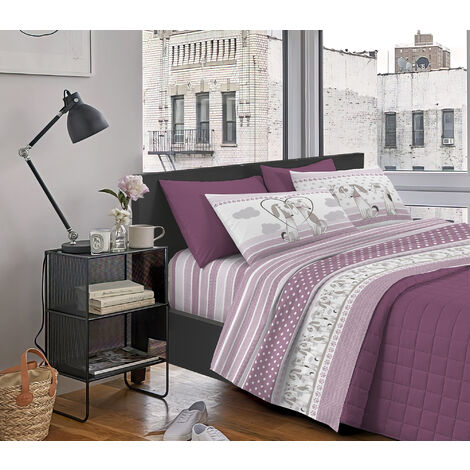 Completo Letto Stampato Made In Italy 100 % Cotone Set Lenzuolo Sopra Sotto Federe BauBauRosa - Singolo