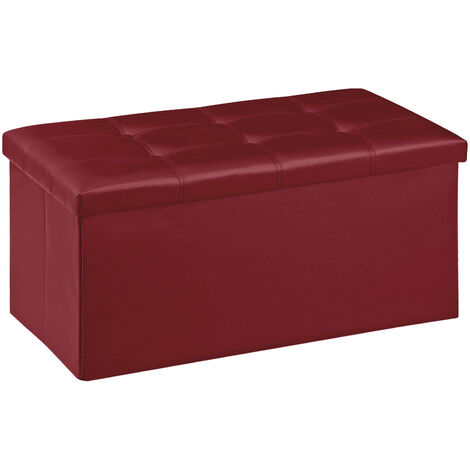 Pouf Contenitore In Ecopelle Cassapanca Pieghevole 87 Litri Capienza,Salvaspazio,Portaoggetti,Seduta Imbottita,Portata 300 Kg Rettangolare Pouff Poggiapiedi Sgabello Bordeaux