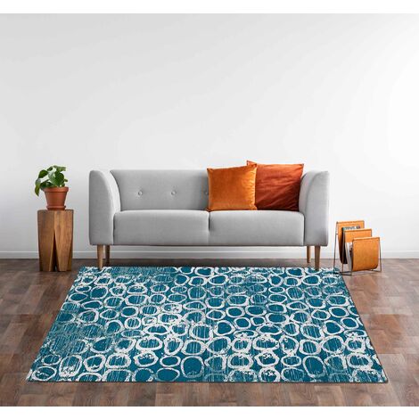 Tappeto Arredo Moderno Morbido in Ciniglia Ingresso Antiscivolo Prodotto Italiano Soggiorno Camera Salotto Disegni Piazzati Cotone Varie Misure Grande Esopo Ottanio - 65x175 cm (1/5)