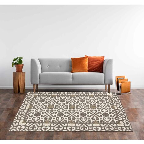 Tappeto Arredo Moderno Morbido in Ciniglia Ingresso Antiscivolo Prodotto Italiano Soggiorno Camera Salotto Disegni Piazzati Cotone Varie Misure Grande Arabic Grigio - 65x300 cm (1/5)