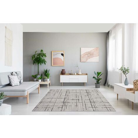 Tappeto Arredo Moderno Morbido in Ciniglia Ingresso Antiscivolo Prodotto Italiano Soggiorno Camera Salotto Disegni Piazzati Cotone Varie Misure Grande Graffiato GrigioPerla - 65x115Cm (1/5)