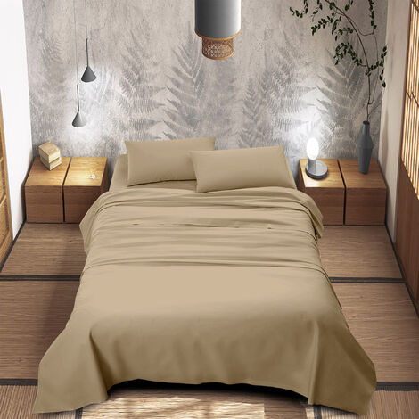 Completo Letto 100% Puro Cotone Set Lenzuola Tinta Unita Lenzuolo Sotto Sopra e Federe Copri Cuscini Biancheria Da Letto  Panna - Una piazza e mezza