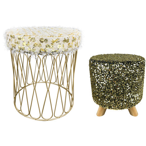 Set 2 Pezzi Coppia Di Pouf Rotondo Poggiapiedi Camera Design Pouff Cameretta Con Paillettes Salotto In Velluto Sgabello  Stanley