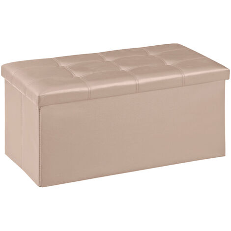 Pouf Contenitore In Ecopelle Cassapanca Pieghevole 87 Litri Capienza,Salvaspazio,Portaoggetti,Seduta Imbottita,Portata 300 Kg Rettangolare Pouff Poggiapiedi Sgabello Tortora