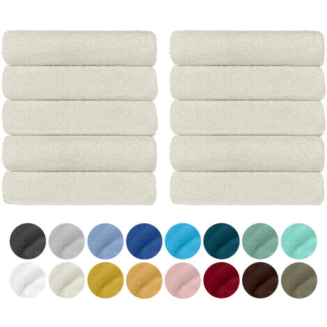 Set 10 Teli Asciugamani In Cotone Professionali 50 x 95 Cm Vari Colori Qualità Hotel 350Gr Salviette Tinta Unita Salvietta Spugna Albergo Naturale
