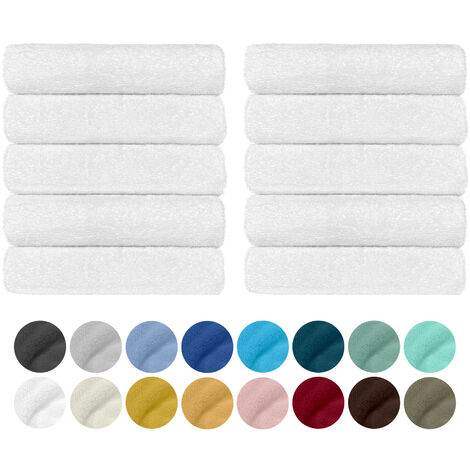 Set 10 Teli Asciugamani In Cotone Professionali 50 x 95 Cm Vari Colori Qualità Hotel 350Gr Salviette Tinta Unita Salvietta Spugna Albergo Bianco