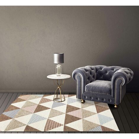 Tappeto Arredo Moderno Morbido in Ciniglia Ingresso Antiscivolo Prodotto Italiano Soggiorno Camera Salotto Disegni Piazzati Cotone Varie Misure Grande Triangoli Fango - 80x150Cm (1/5)