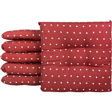 Set 4/6 Cuscini Geometrico Sedia con Lacci Prodotto Italiano 40 x 40 Cuoricini Bordeaux - 6 Pezzi