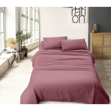 Completo Letto No Stiro Prodotto Italiano Set Lenzuola Tinta Unita Effetto Raso Lenzuolo Sotto Fino 30 Cm Con Angoli Elasticizzati Sopra Federe Orchidea - Singolo