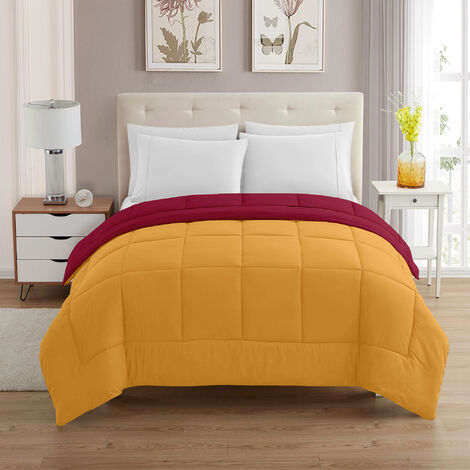 Trapunta Invernale Piumino Tinta Unita Double Face Caldo Piumone Bicolore Imbottitura Coperta Anallergica Traspirante Bordeaux-Arancio - Matrimoniale