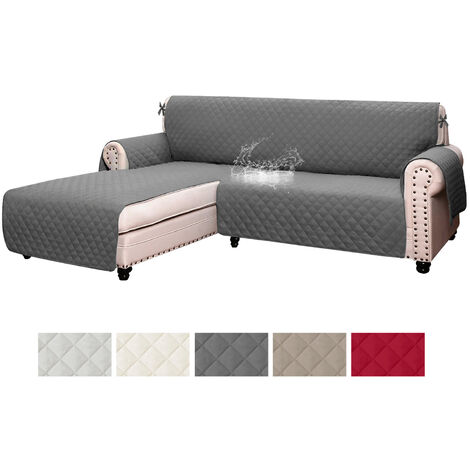 Copridivano Trapuntato con Penisola Destra o Sinistra Salvadivano Simple Antimacchia Antiscivolo AntiGraffio Copri Chaise Longue con Lacci Universale GrigioScuro - 4 Posti+Penisola