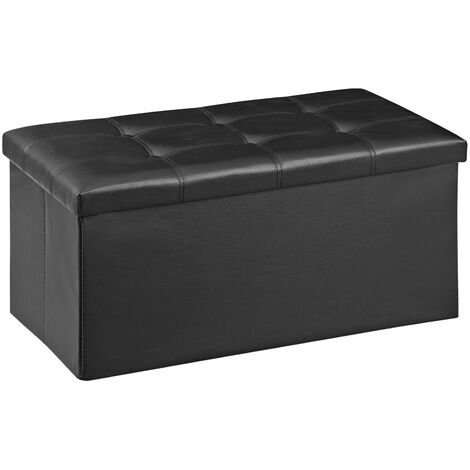 Pouf Contenitore In Ecopelle Cassapanca Pieghevole 87 Litri Capienza,Salvaspazio,Portaoggetti,Seduta Imbottita,Portata 300 Kg Rettangolare Pouff Poggiapiedi Sgabello Nero